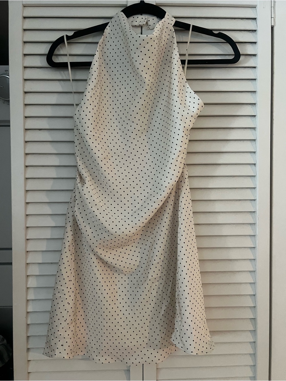 Aritzia Cream Halter Mini Dress with Black Polka Dots